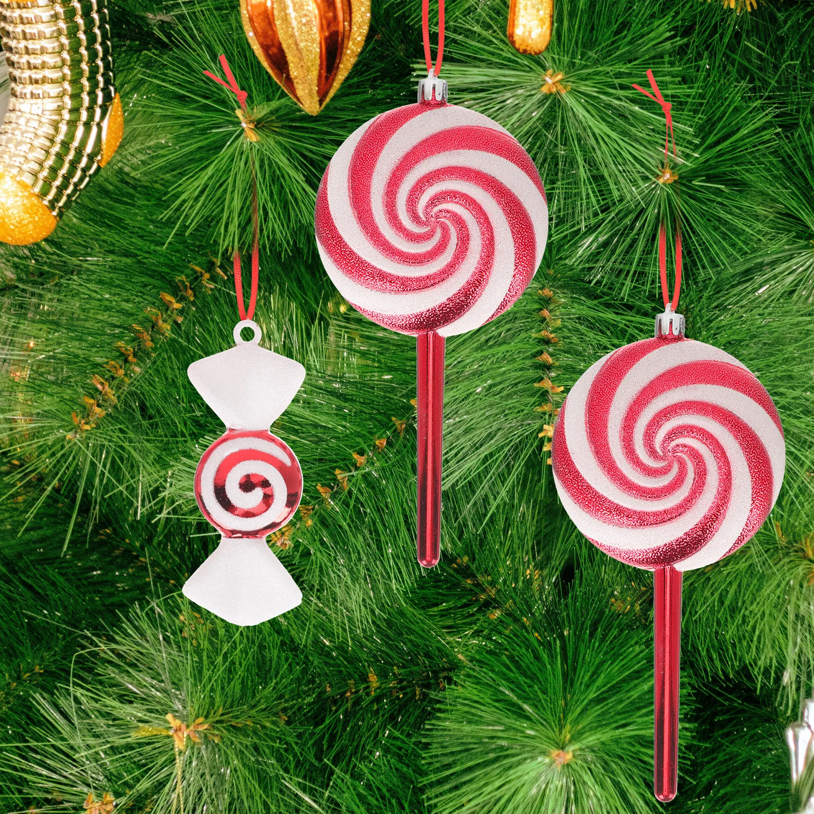 

4pcs Candy Cane Hanging Ornaments Christmas Tree Decor Xmas Gift Party Favors Home Window Shelf Hanging Decoration Plastic