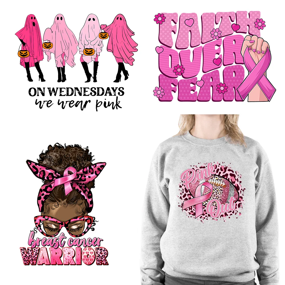 

New In October We Wear Pink Breast Cancer Awareness Iron on Decals Hope Survivor Transfer Stickers Ready To Press For T-Shirts