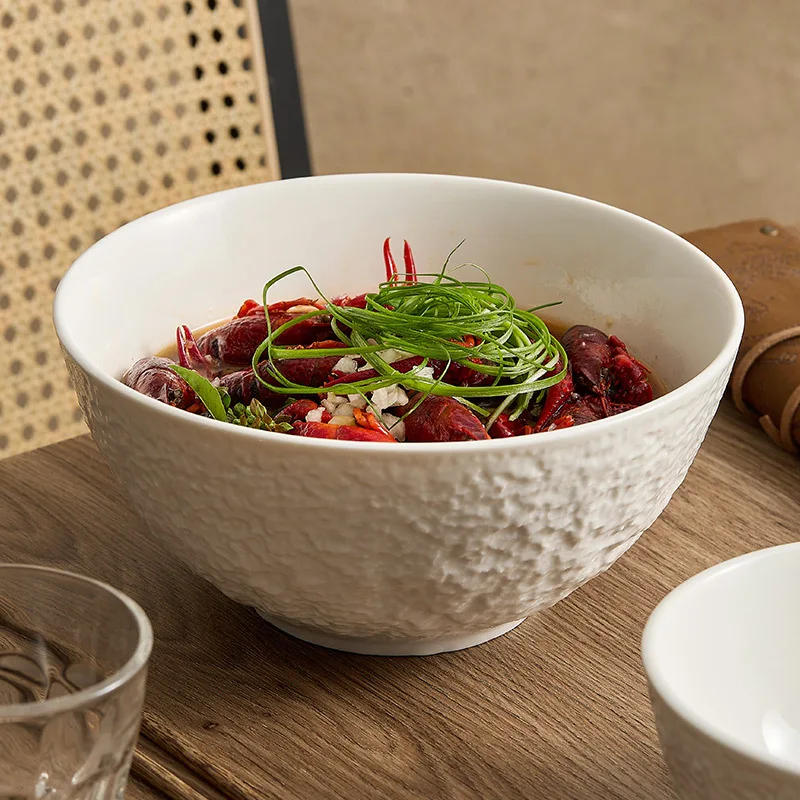 

Rock Pattern Rice Bowl Household Ceramic Noodle Bowl High-Grade Crayfish Boiled Fish with Pickled Cabbage and Chili Bowl