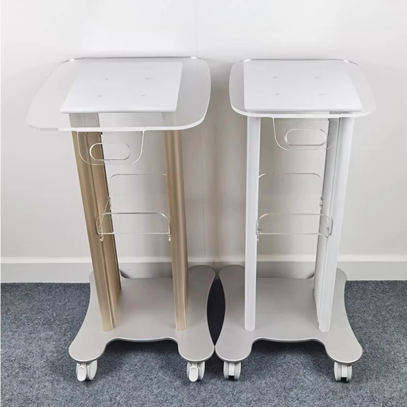Acrylic Beauty Instrument Trolley, Mobile Salon Cart with Hydra Facial Machine Stand, Multi-Tier Storage Rack for Clinic & Spa