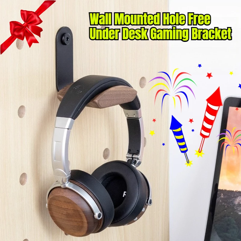 

Wall Mounted Hole Free Under Desk Gaming Bracket for Headphone Stand on Pegboard Head Mounted Hook Rack Monitor Stand