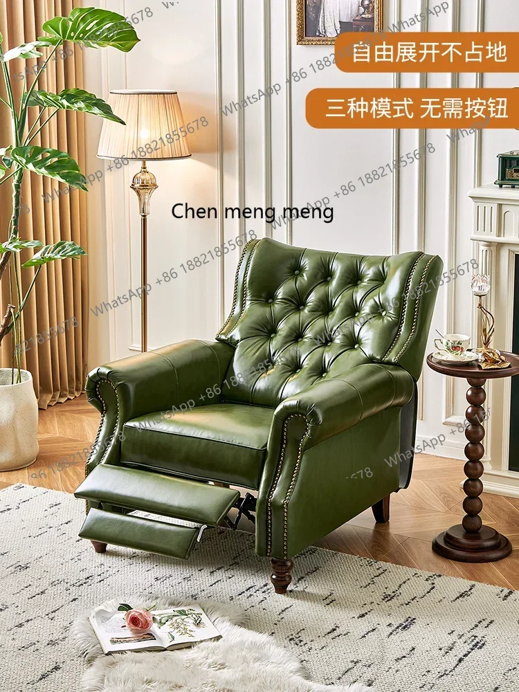 CC182American functional retro single sofa living room first layer cowhide casual oil wax leather chair R