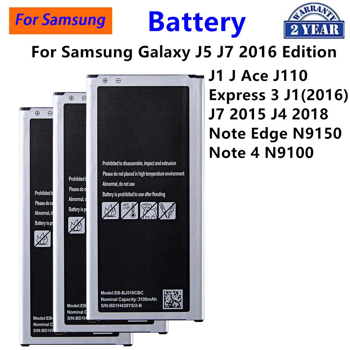 EB-BJ510CBC BJ700BBC Battery For Samsung Galaxy J5 J7  J1 J Ace Express 3 J1(2016) J7 2015 J4 2018 Note Edge N9150 Note 4 N9100