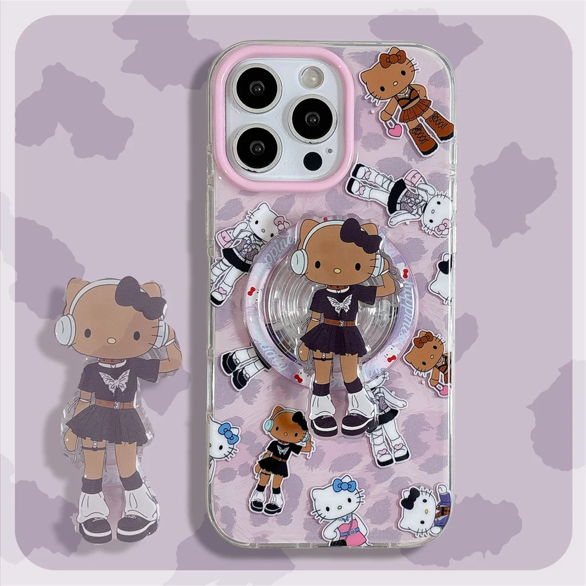 Moda bonito hello kitty suporte magnético caso de telefone para iphone 16 pro 15 14 pro max 15pro capa com suporte casos dos desenhos animados