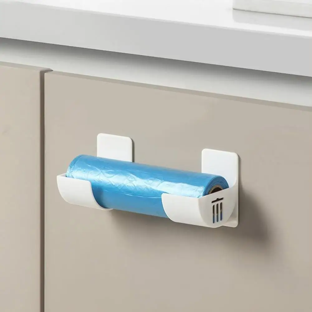 

2pcs Kitchen Storage Rack Organizer Drill-Free Adhesive Rack Wall-Mounted Multi-Purpose Shelf Plastic Wrap Trash Bags Organizer