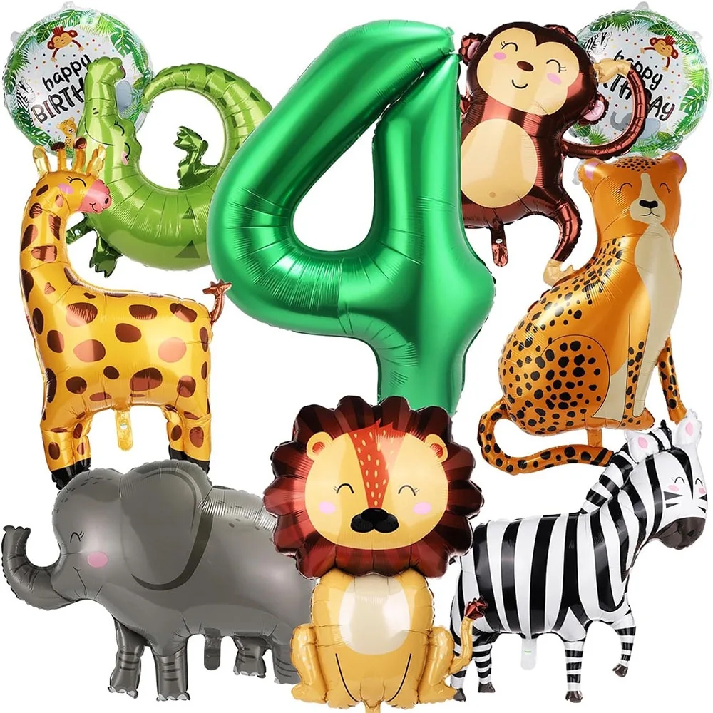 10 Jungle Wild Animal Balloons, Cute Jungle Theme Zoo Party Supplies Monkey Elephant Zebra Leopard Print Crocodile Giraffe Shape Suitable for