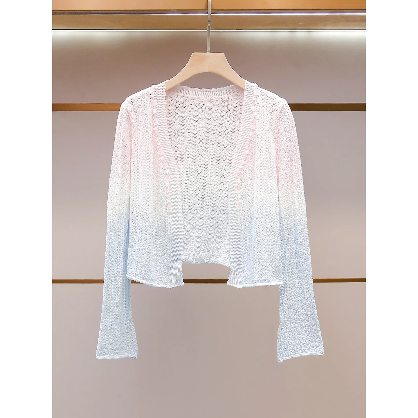 

High-End Women's Knitted Top Hollow out Gradient Color Casual Style Fashion Design Spring Summer New Arrival Ladies' Wear