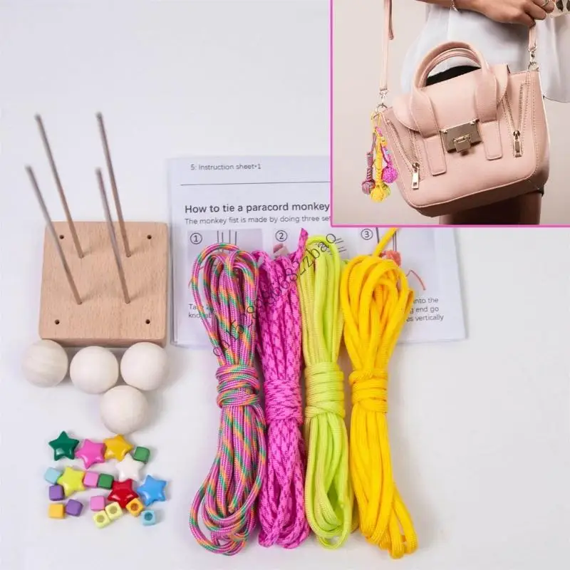 

H7EA Monkey Fist Paracord DIY Set Decorative Ball Keychains Pendant for Woman Man