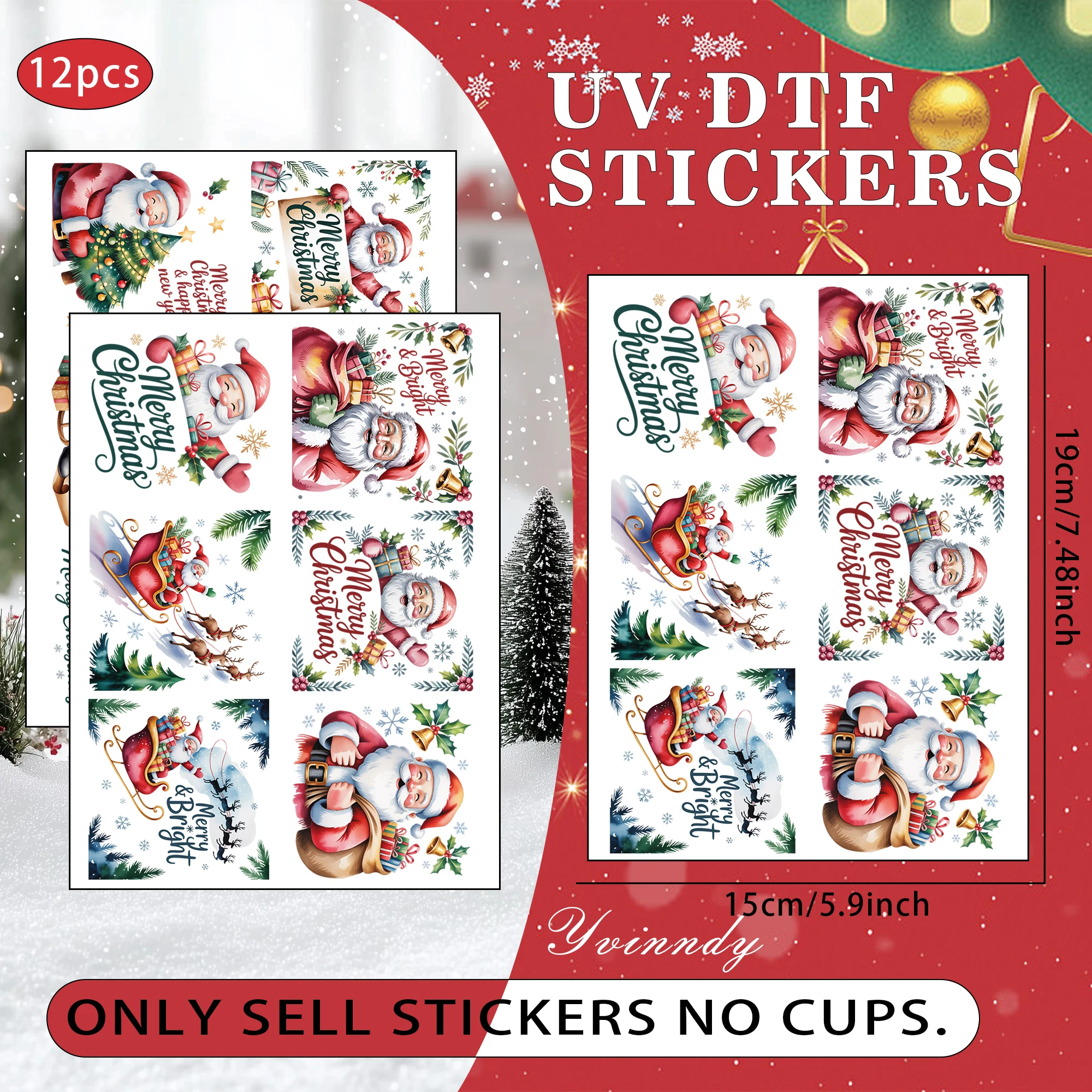 12PCS/Set Of The Kindly Santa Claus Designs Made With Waterproof Durable High-quality UV DTF Transfer Stickers (NO Cup)