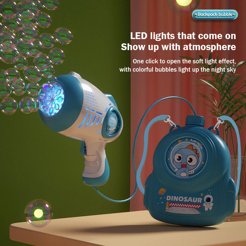 เครื่องทำฟองสบู่รูปไดโนเสาร์แบบสะพายหลัง พร้อมไฟ ของเล่นเด็กแบบมือถืออัตโนมัติ ของเล่นกลางแจ้ง ของขวัญงานแต่งงาน คริสต์มาส