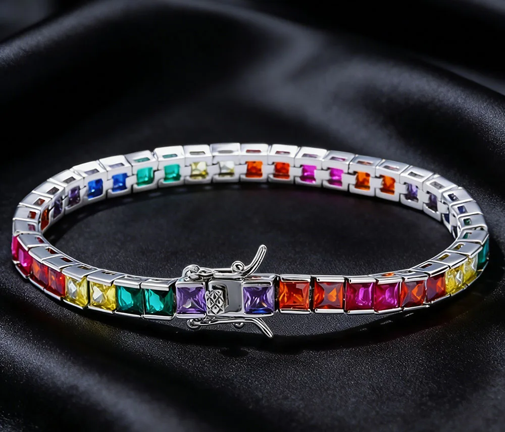 

Hip Hop Jewelry 4mm Square Rainbow Zircon Tennis chain High End Cubic Zirconia Sparkling Luxury Men's and Women's Bracelet Gift