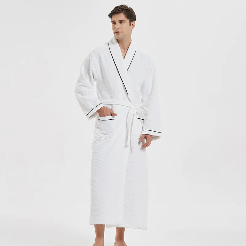 Männer der Waffel Bademantel Herbst Winter Lange Hülse Drehen Unten Homewear Festen Paar Morgenmantel Kimono Mit Schärpen Für Männliche