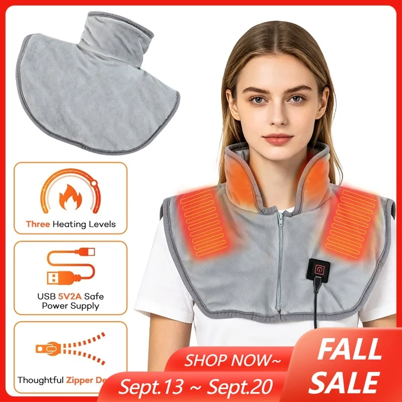 Three-Level Temperature Adjustment Heated Shawl USB Plug-in Electric Heating Shoulder Neck Pads Zipper Neck and Shoulder Warmer