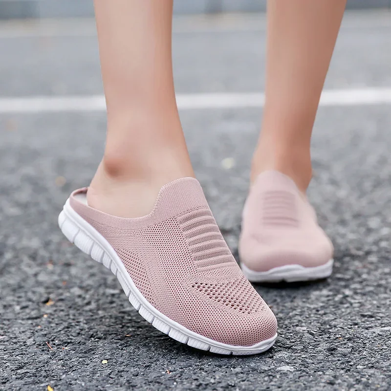 New Style Summer Mesh Ladies Half-drag Without Heel Baotou Slippers Lazy Flat One Pedal Casual Women\'s Shoes Zapatos De Mujer