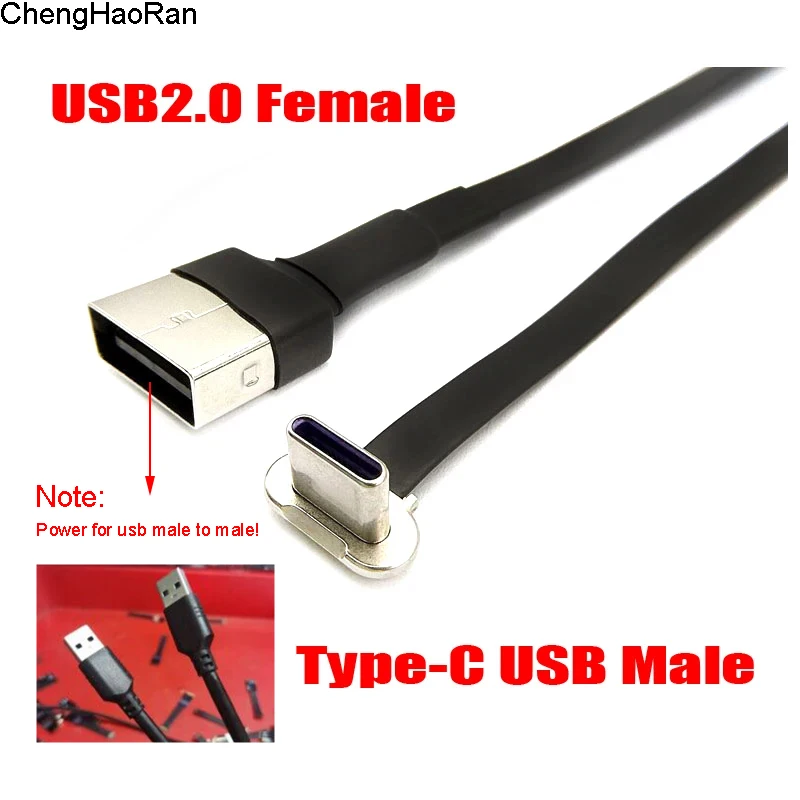 

ChengHaoRan 1pc 15CM 20CM USB-C Type C Male UP Down Angled 90 Degree to USB 2.0 Female Data Cable USB Type-c Flat Wire Test Line