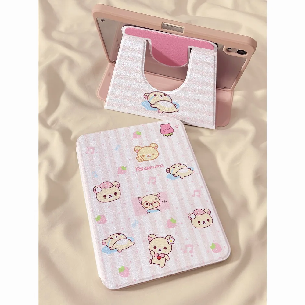 

Kawaii Rilakkuma IPadpro Tablet Case Apple Rotating 11/10/9 Generation Protective Case Cute Air7 Tablet Case Girl's Gifts Toys