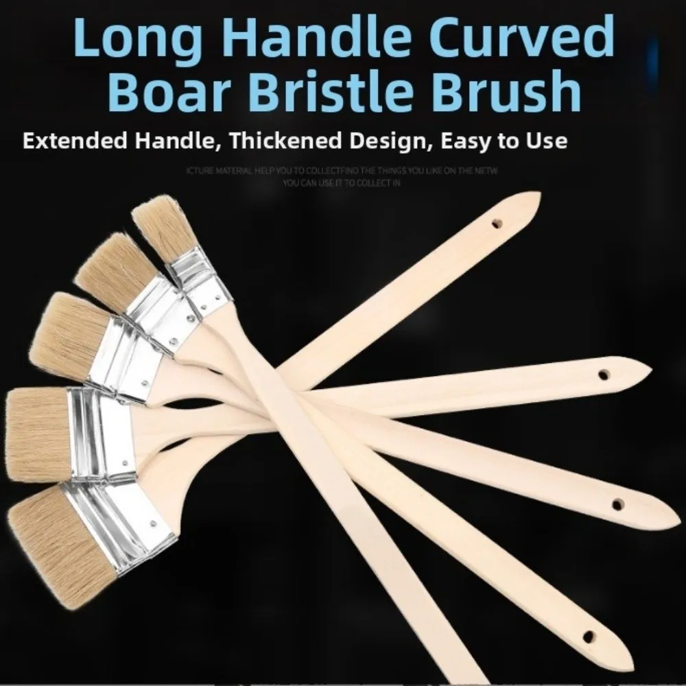 Long Handle Marine Paint Brush Mixed Pig Mane Hair Solid Wood Handle Wall Painting Brush Elbow Shape Clean Brush Cleaning Tool