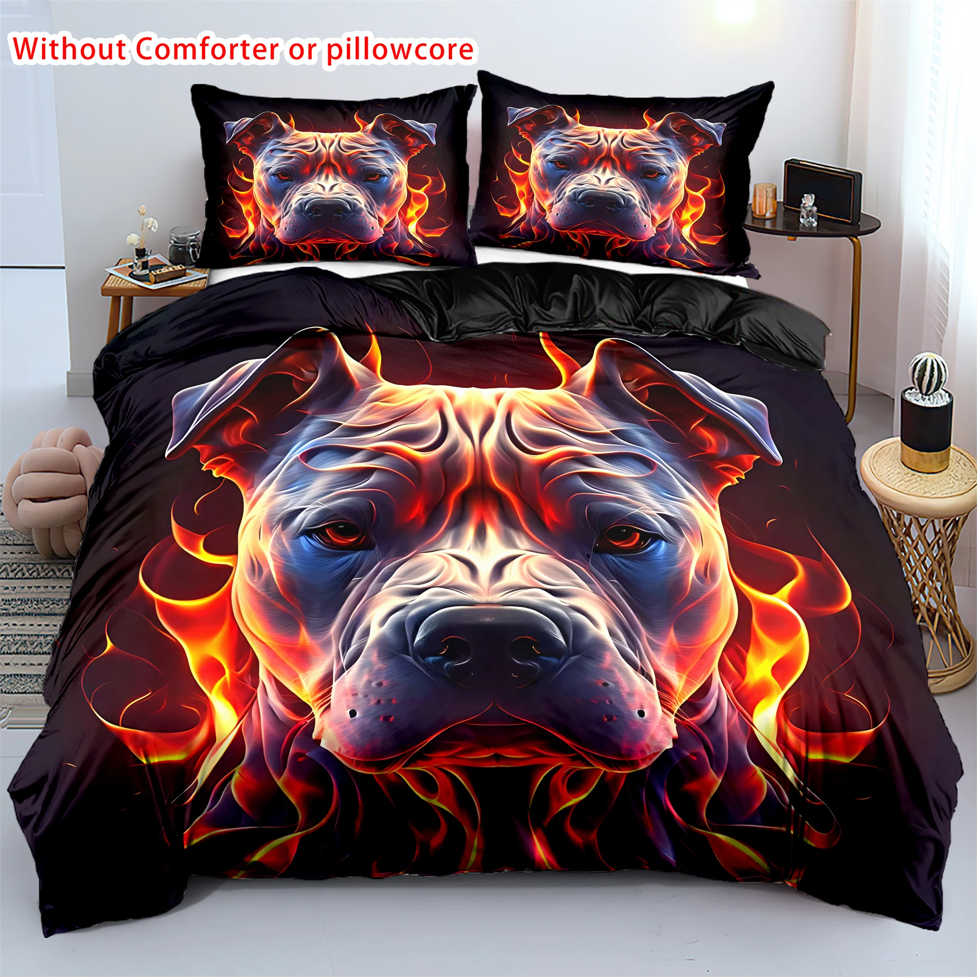 

Cool Dog Flame 3D Printed Duvet Cover Pillowcase Soft Polyester Bedding Accessories Home Decor Animal Theme Quilt Covers Sets