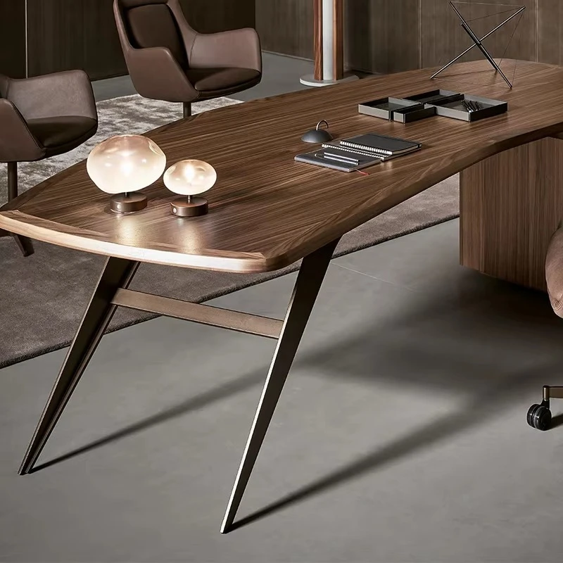Premium Furniture Office Curve Solid Wood Executive Desk with Drawers