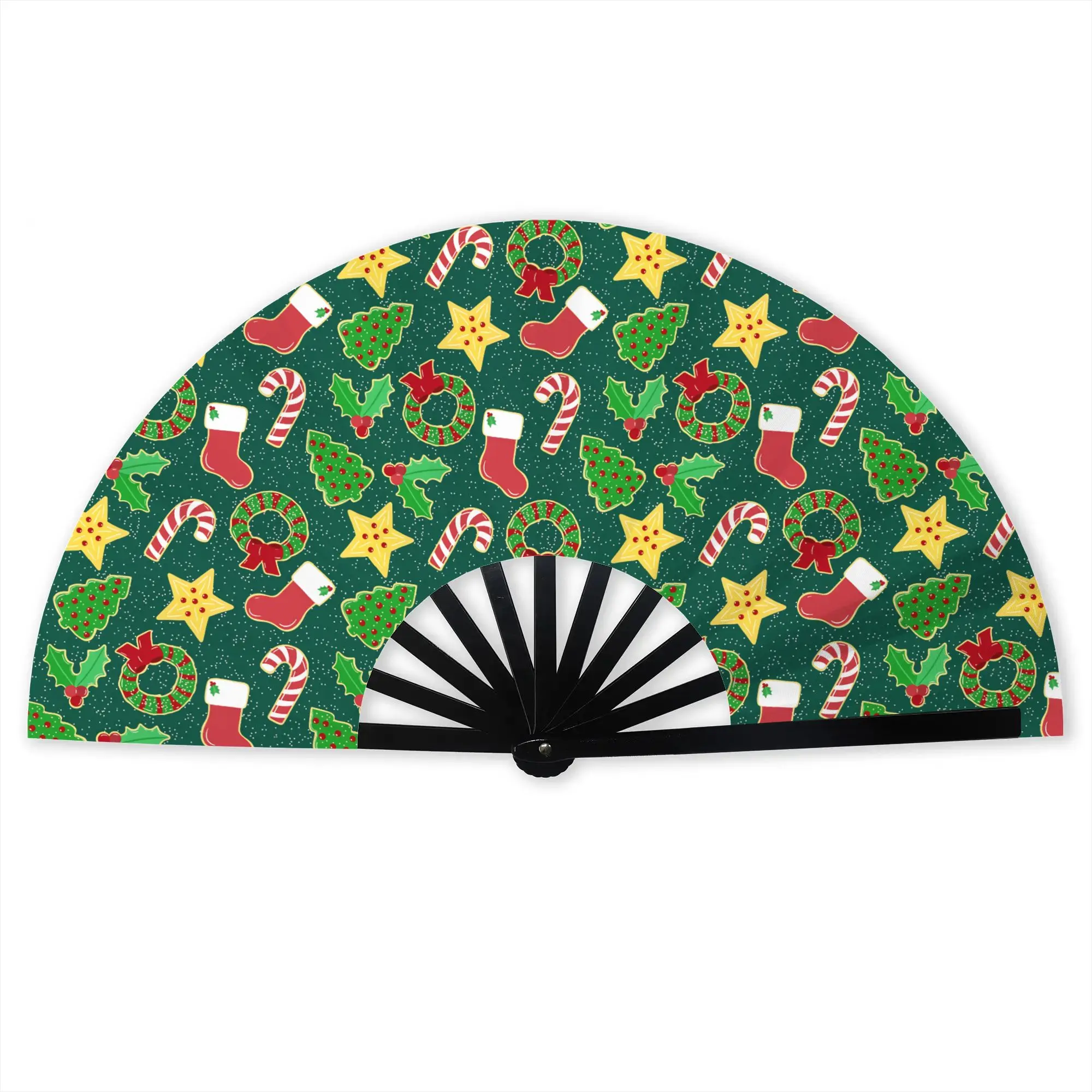 Christmas Sugar Cookies Evergreen  Traditional Folding Fan Chinese Style  High-Quality Fans Gift Classic Decorative Hand Fan