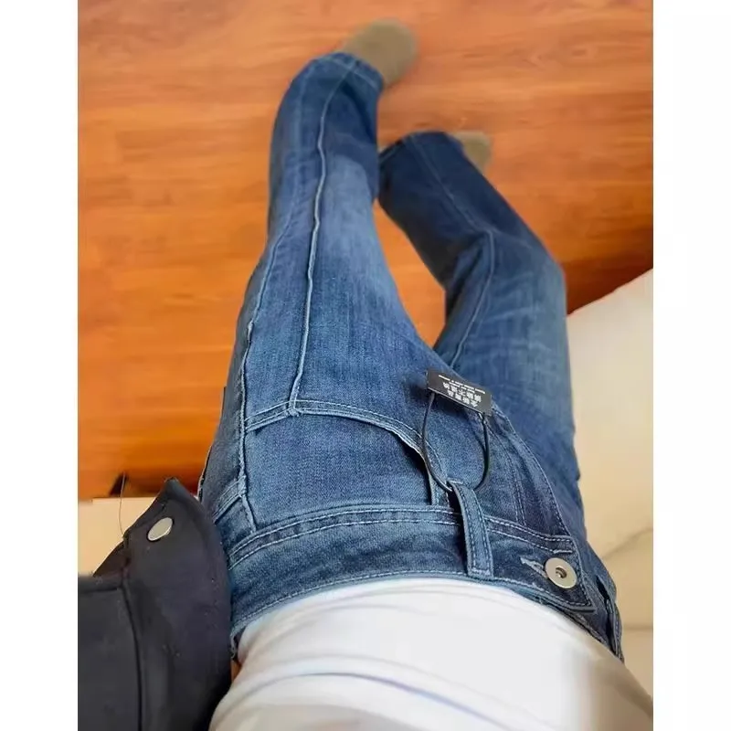 Femme Baggy jean Baggy Femme clouté Rivet chaîne perle glands paillettes perle Femme Denim mode gothique Punk Emo Goth bleu