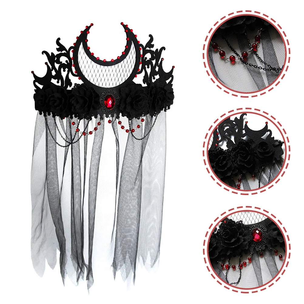

Exquisite Halloween Headdress Crown with and Floral Accents Women Party Costume Accessory Dress Up Event Wear