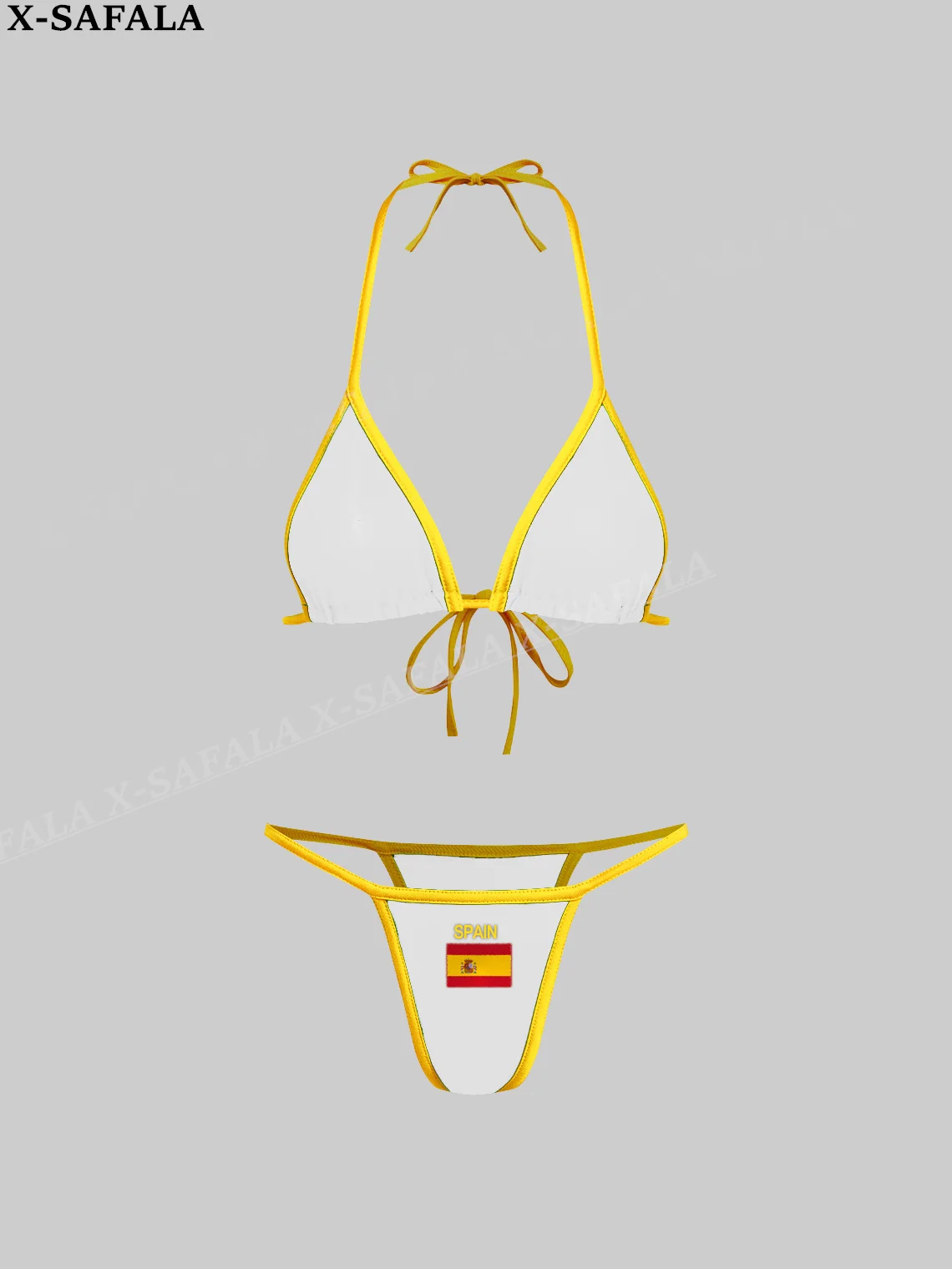 Spain Country Flag Tie Straps Women Micro Sexy Bikini Bra Set Summer Beachwear Sexy Beach Two Pieces Bathing Suits Swimwear-1