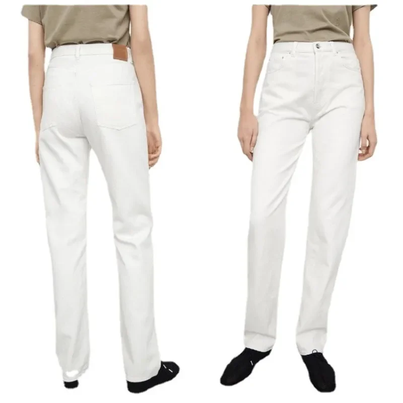 TT @ JEANS-Beige Loose Fitting and Simple High Waisted Straight Leg Pants, New Nordic Niche, 2024