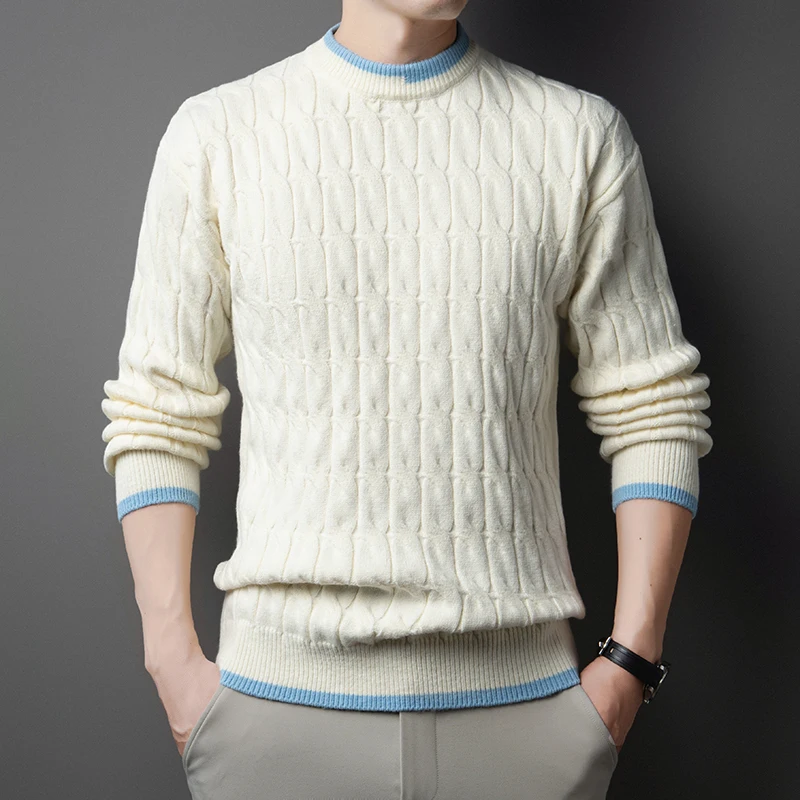 

Men's and Youth Round Neck Sweater Autumn/Winter Casual Trendy Knitwear Twisted Flower Warm-Up T-Shirt Layering Top