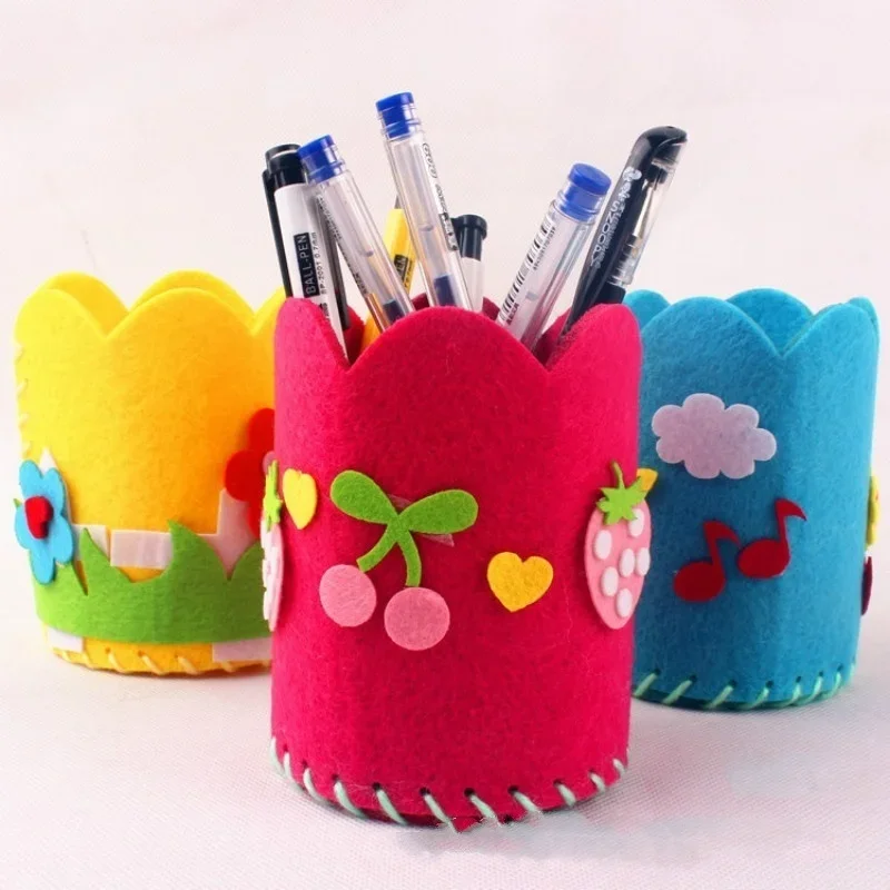 Non Woven Fabric Brush Holder Bag DIY Felt Craft Storage Organizer Kindergarten Early Education Creative Handmade Paste Tool