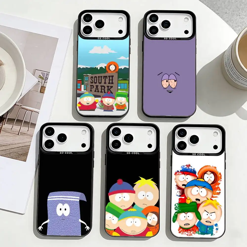 

S-South P-Park Minimalist Character Phone Case For iPhone17,16,15,14,13,12,Pro Max Black Colorful Phone case