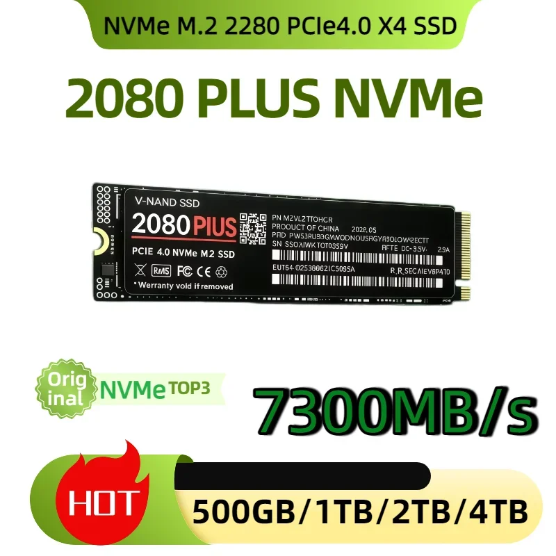 2080 PLUS NVMe M.2 2280 PCIe4.0 X4 SSD TLC 3D NAND 7300MB/s 500GB 1TB 2TB 4TB Storage Upgrade for PS5 & Gaming Desktop PC