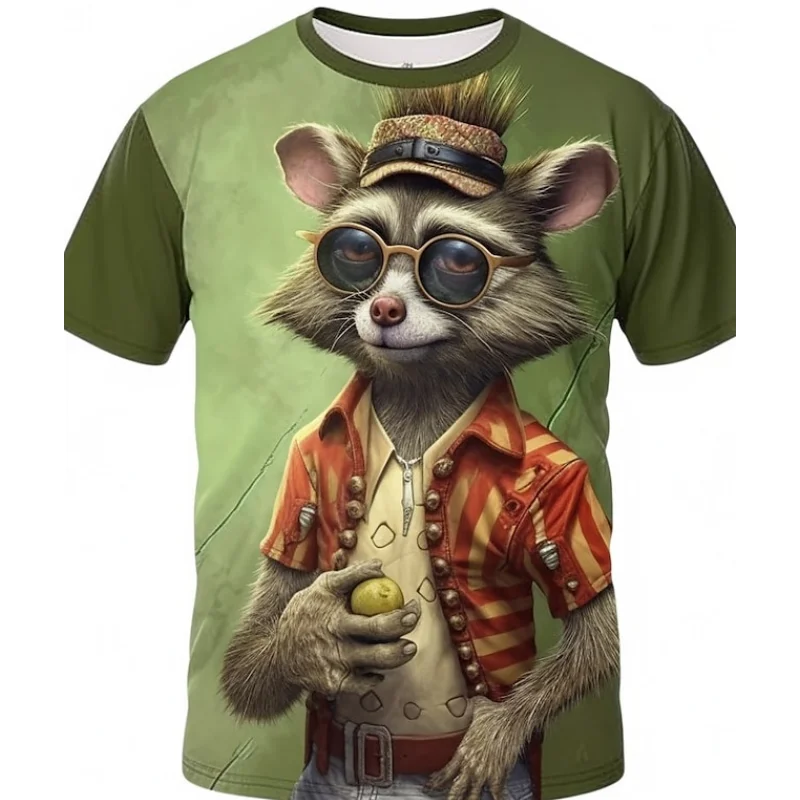 Funny T-Shirt For Men 3d Raccoon Print Tees Animal Pattern Short Sleeve Top Summer Streetwear Oversized Trendy Brand Men Clothes