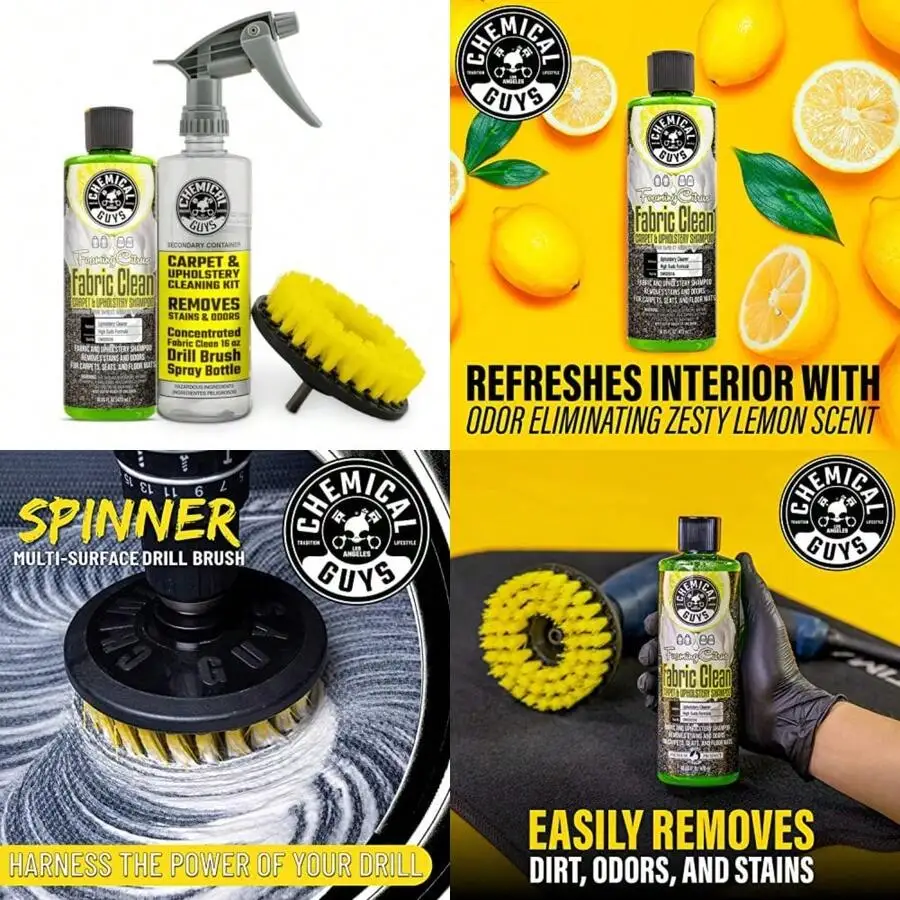 Foaming Citrus Fabric Cleaner Drill Brush Kit For Upholstery Carpet Floor Mat Stain Odor Remover 16 Fl Oz