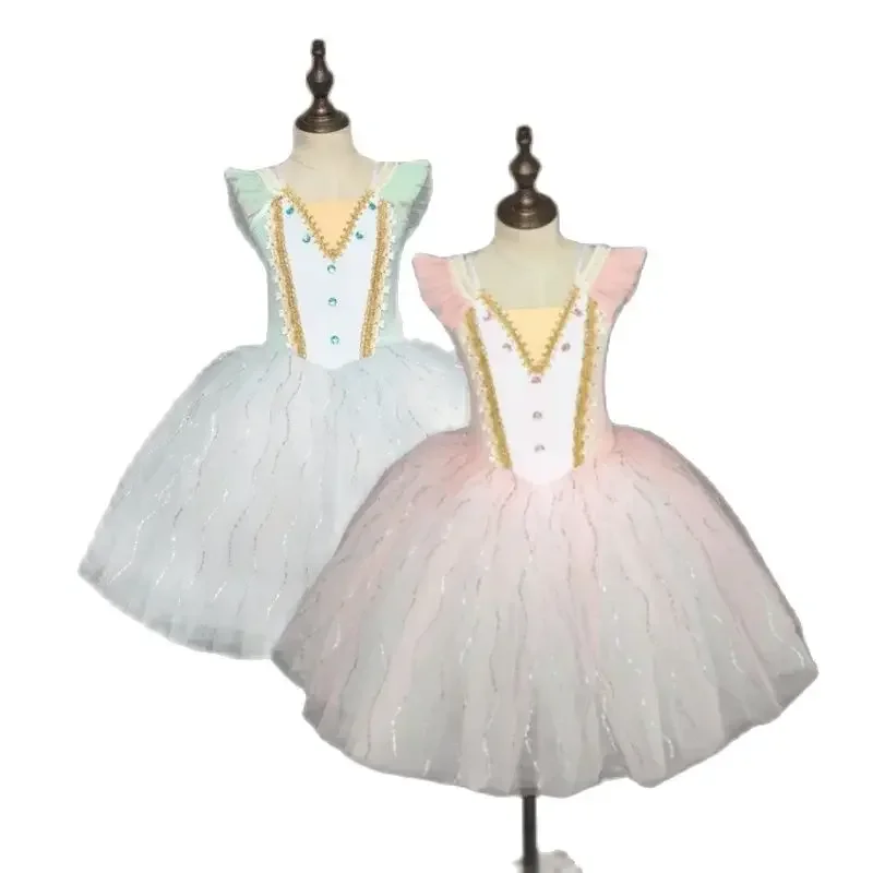 

Танцевальный костюм принцессы-балерины для девочек, детское длинное балетное платье-пачка, гимнастическое трико, романтическое балетное платье