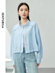 SENTUBILA Lightweight Thin Jacket Women 2024 Spring Summer Fashion Stand Collar Drawstring Hem Drop Long Sleeve Tops 142W53771