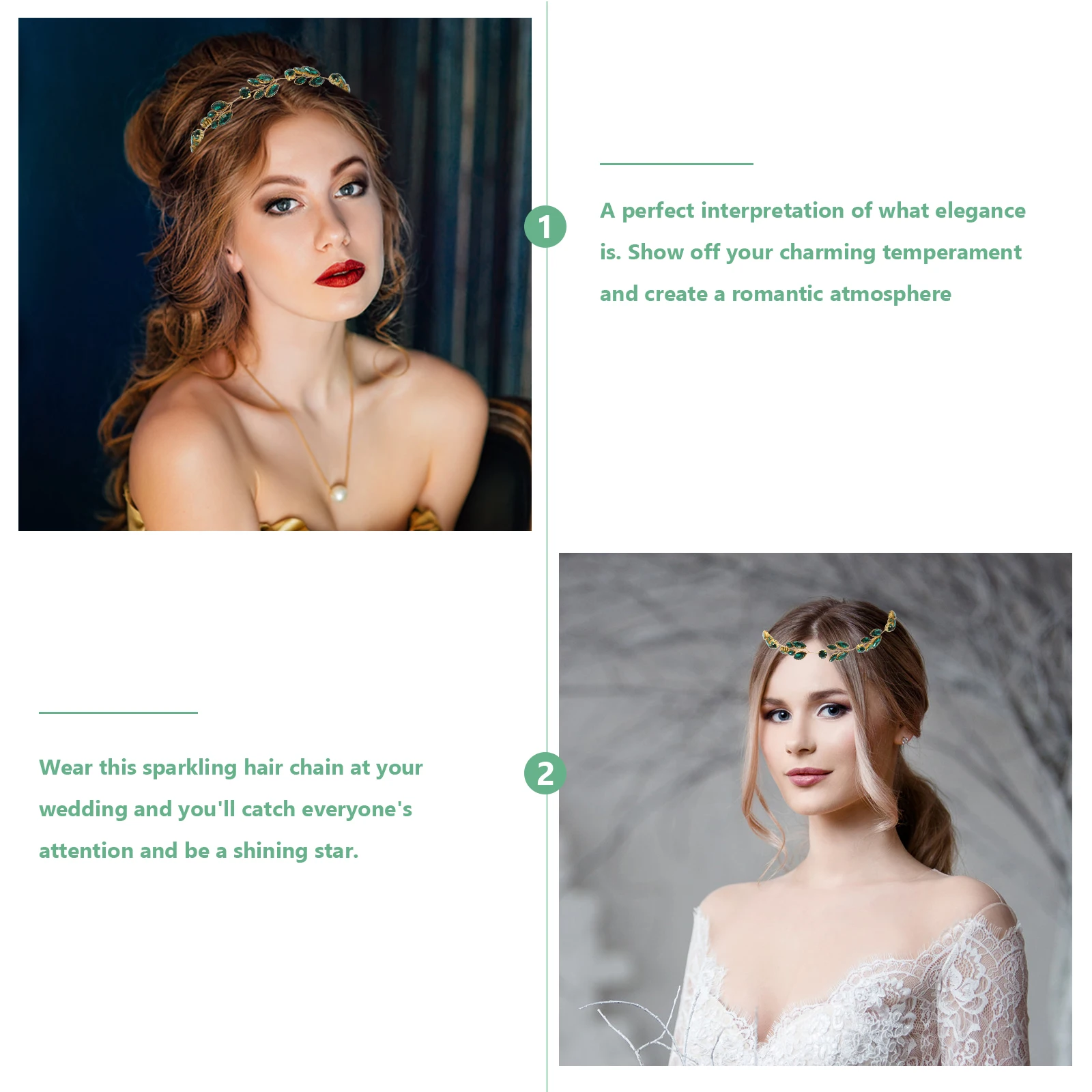 

Green Hairband Bridal Headdress Wedding Headpiece Chain Style Accessories Women Bride Haircut Decor Non Fading Lightweight Alloy