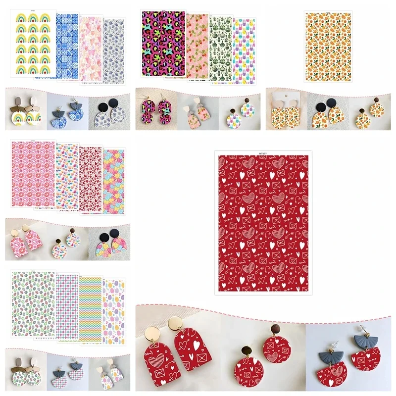 2026 NEW Polymer Clay Transfer Paper Rainbow Lips Love Heart Orange Mixed Pattern Disposable Stickers for DIY Earring Handmade