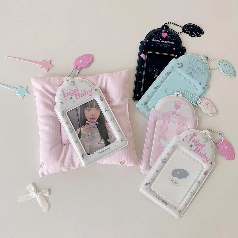 1 Piece INS Korean Simplicity Photocard Holder for Kpop Idol Cartoon Wings Photo Card Displaying Cover with Charm Kids Gift