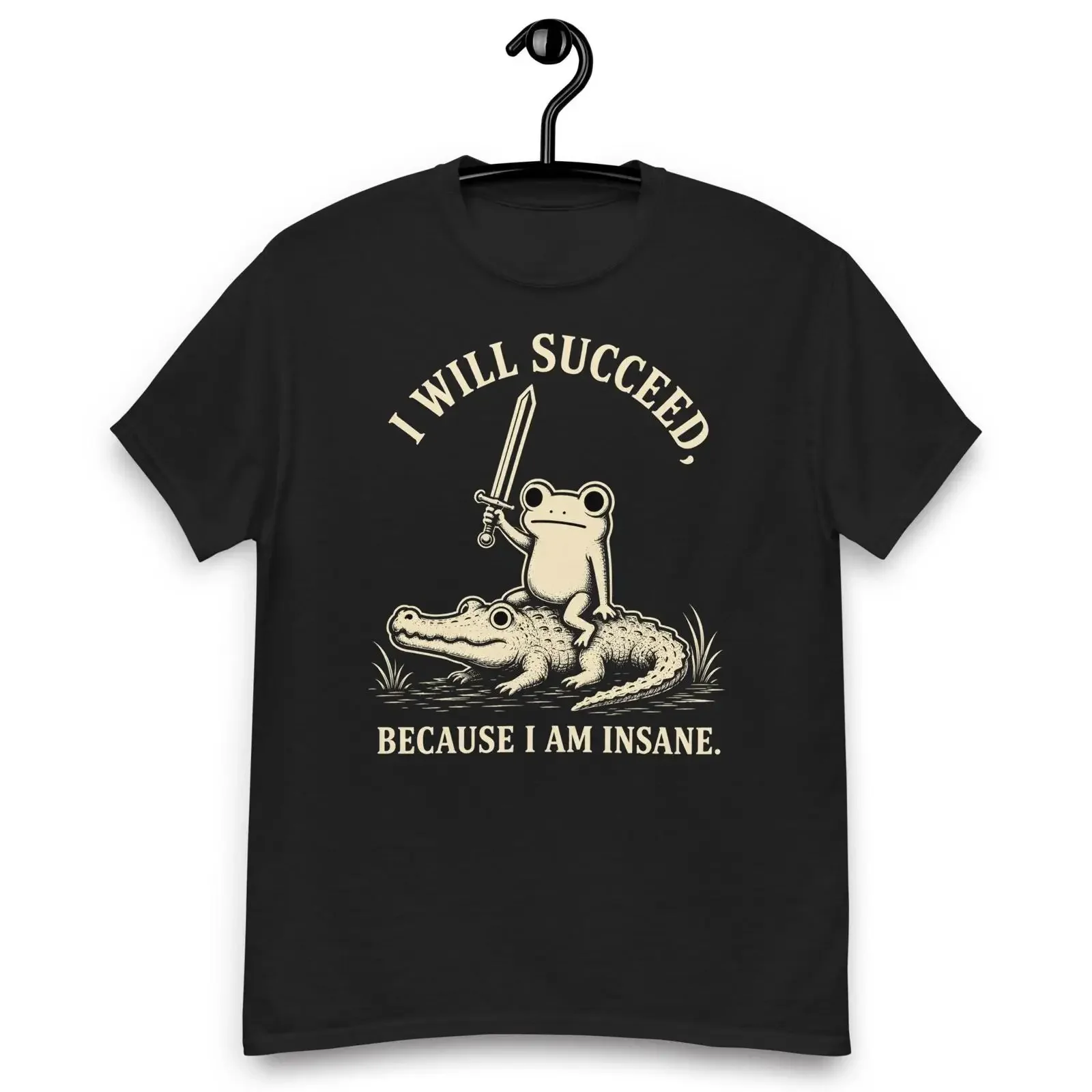 I Will Succeed Because Am Insane T Shirt Funny Motivational Frog Riding Alligator Cute Meme  vintage Washed