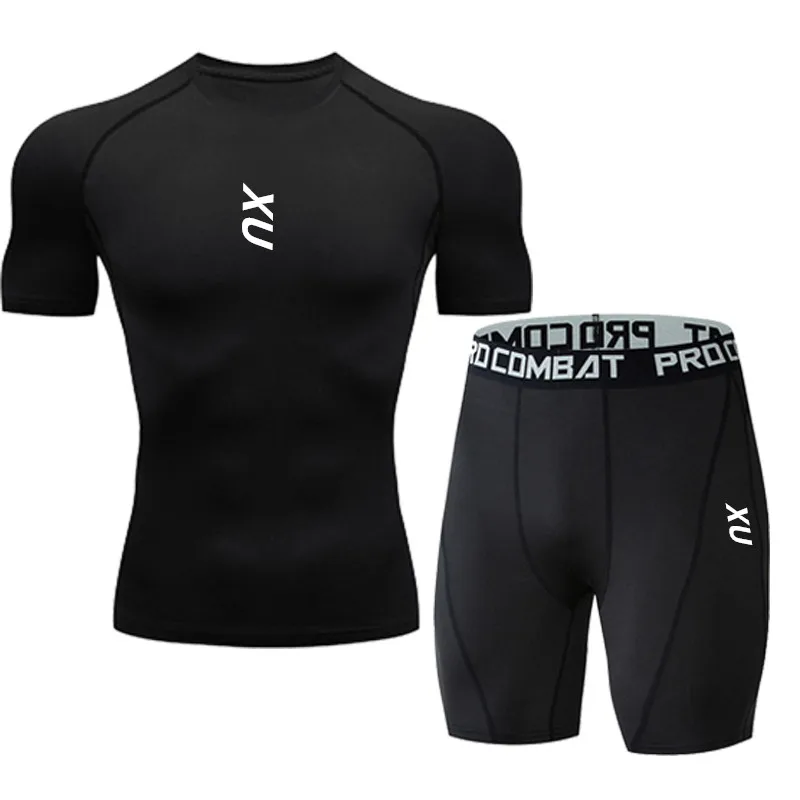 New men's running tight T-shirt short sleeved sports T-shirt gym fitness suit men's jogging tight shorts men's sports shorts