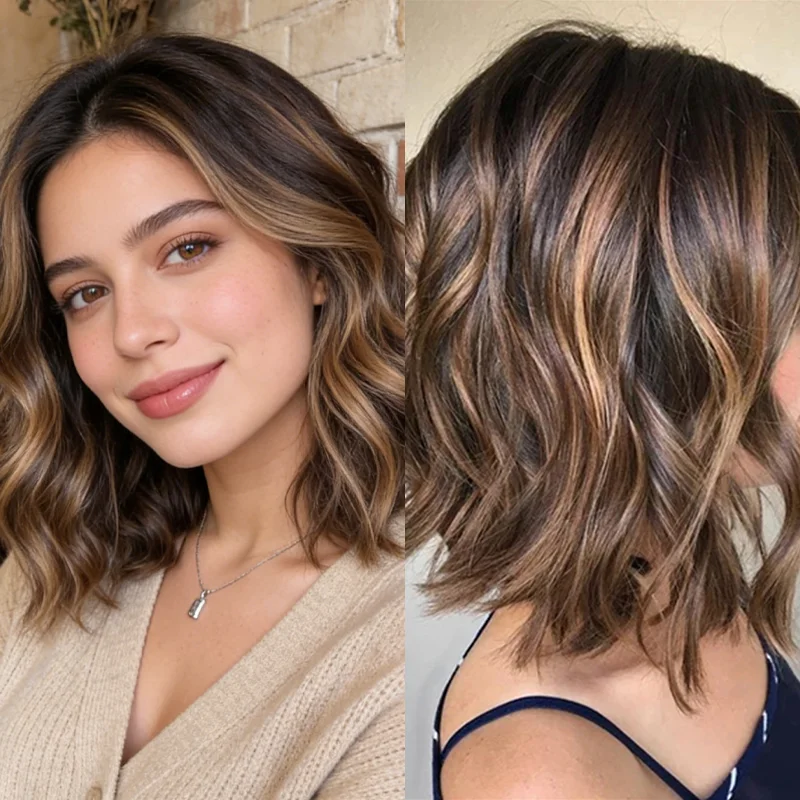 

Balayage wig 2026 Fashion Synthetic Lace Front Wigs for Women Short Bob Wig Brown Black Blonde Highlights Lace Top Wig Glueless