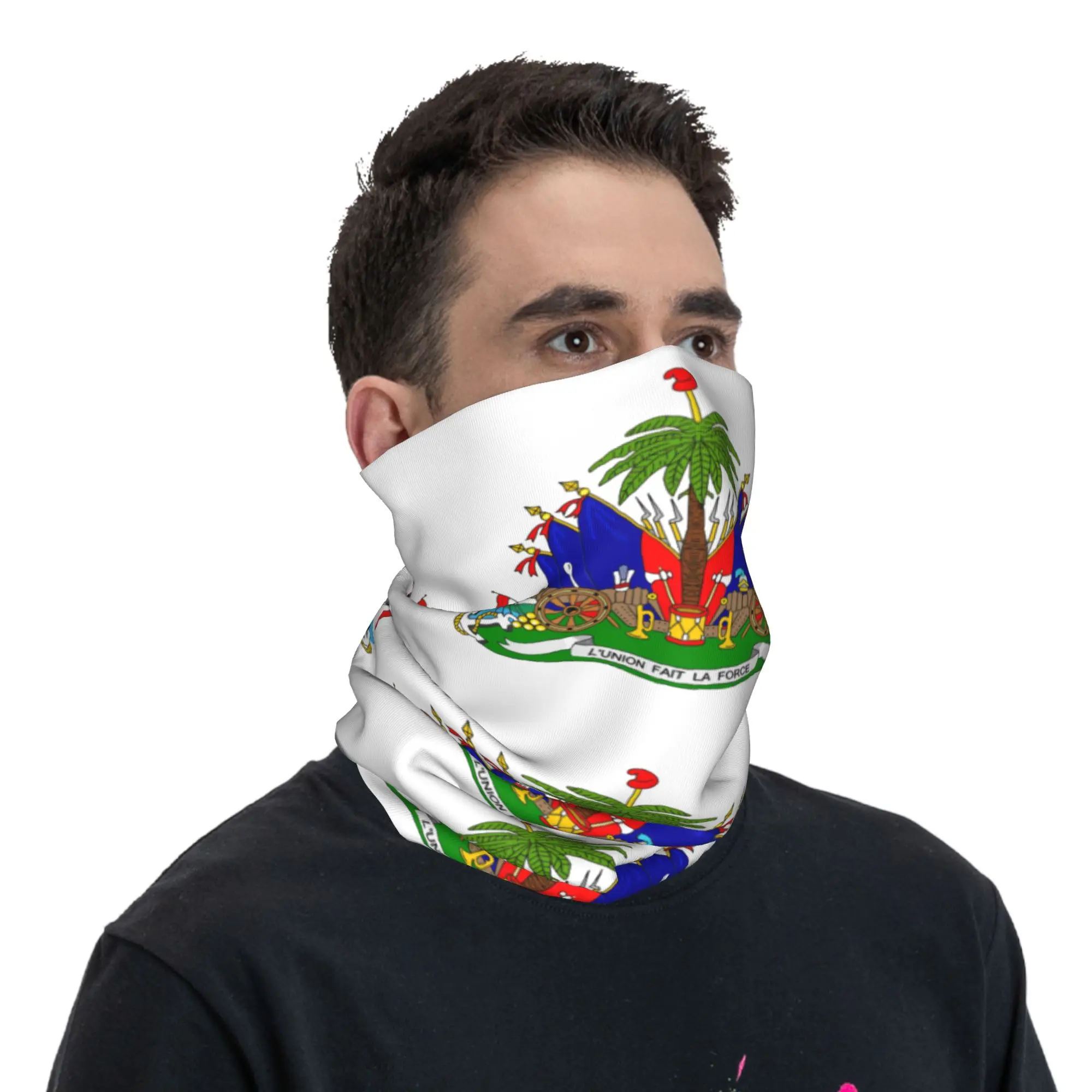 Haiti Flag Bandana Neck Gaiter for Ski Camping Women Men Wrap Scarf  Headband Warmer Face Scarf Cover view 6