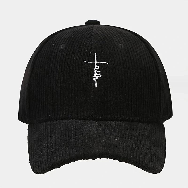 Embroidered letters faith corduroy baseball cap outdoor adjustable sun protection casual hat sun hat for men Y2K Style Youth Hat