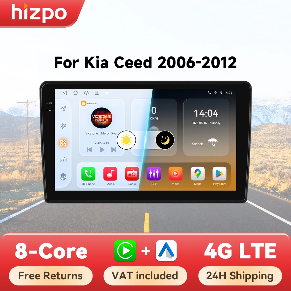 Hizpo Android 14 Carplay Auto Per Kia Ceed 2006 2007 2008 2009 2010 2011 2012 Autoradio Lettore Multimediale Video Stereo GPS DSP