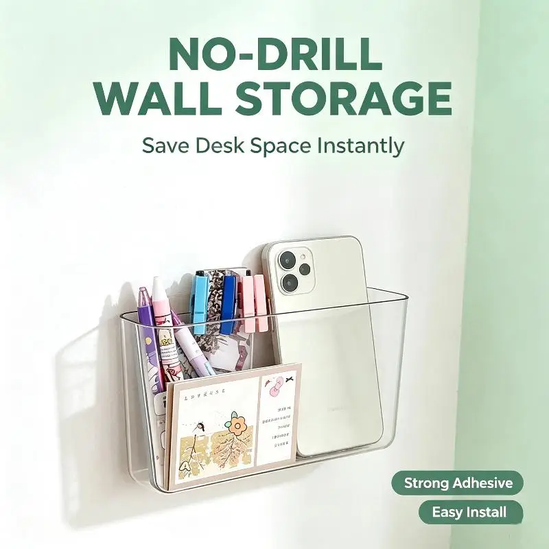 Transparent Wall Storage Box Wall-mounted No Punch Bedside Racks Cosmetic Hanging Wall Mounted Organizer Storage Box