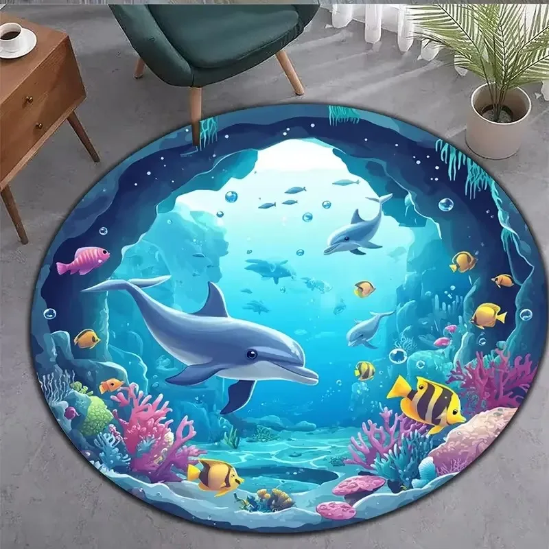Round Space Planet Area Rug Earth Starry Sky Print Floor Mat Universe Style Bedroom Living Room Home Decor Circular Carpet
