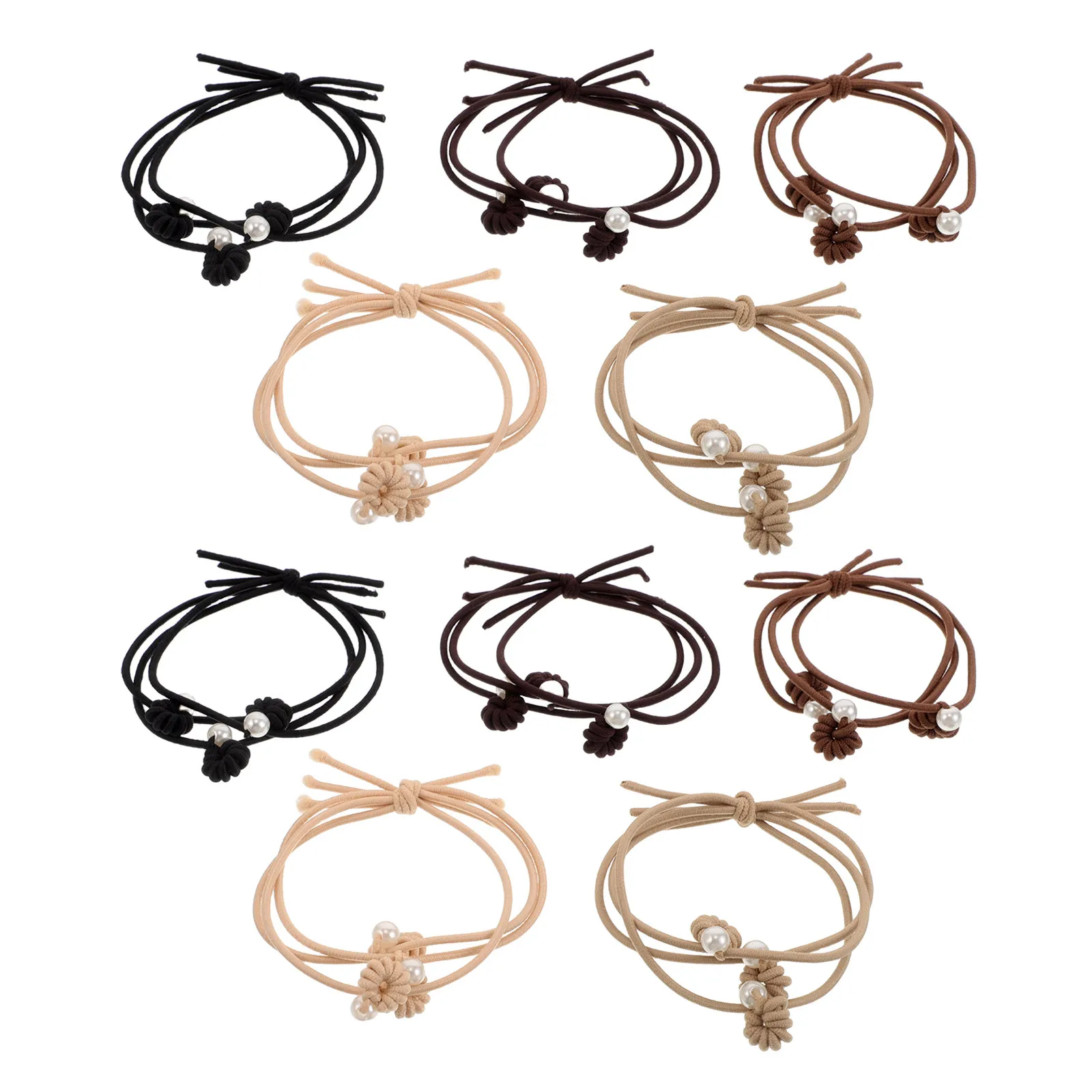 10Pcs Pearl Elastic Hair Ties Soft Braided Non Slip Hand Knotted High Stretch Hair Elastics for Women Girls Work