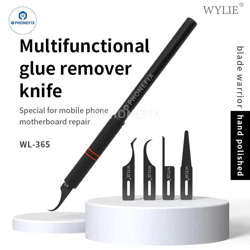WYLIE WL-365E 4in1 Hand Finish Blades Glue Removal CPU IC Seperate Pry Knife Set Side Glue Underfill Black Adhesive Removal Tool