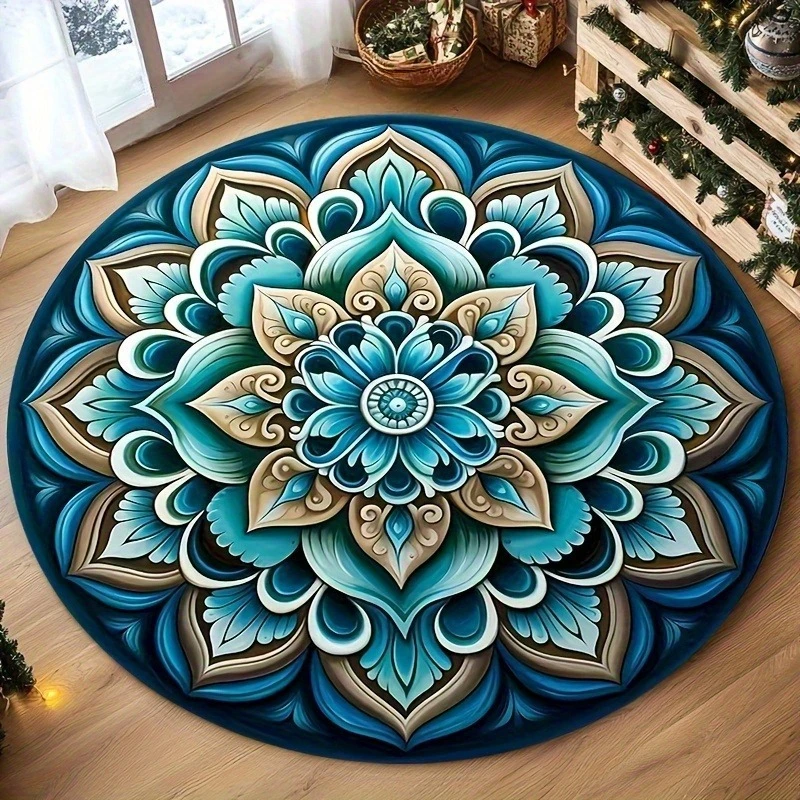 Vintage Braided Rope Texture Round Rug  Simulated Jute Twisted Pattern Circular Mat Neutral Farmhouse Non Slip Floor Carpet